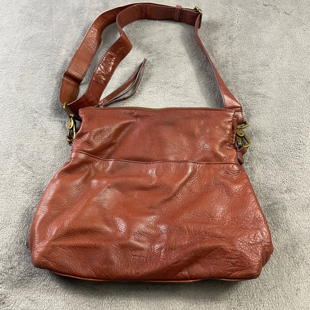 Margot New York Cognac Leather Crossbody Bag Purse with Adjustable Strap